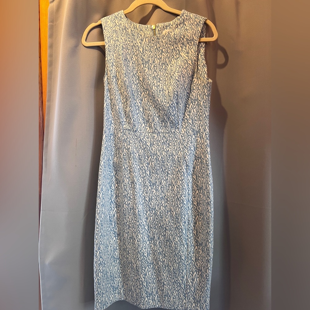 Calvin Klein Blue & White Sleeveless Textured Sheath Dress Women’s Size 8